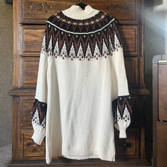 Free People Cream and Brown Turtleneck Sweater Dress - Picture 3 of 9